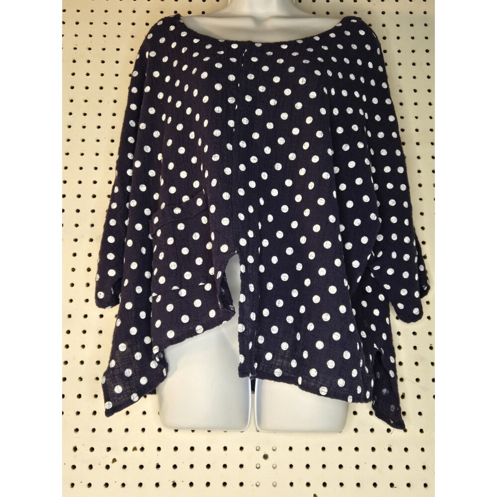 Flora Ashley Navy Blue with White Polka Dots Blouse XL